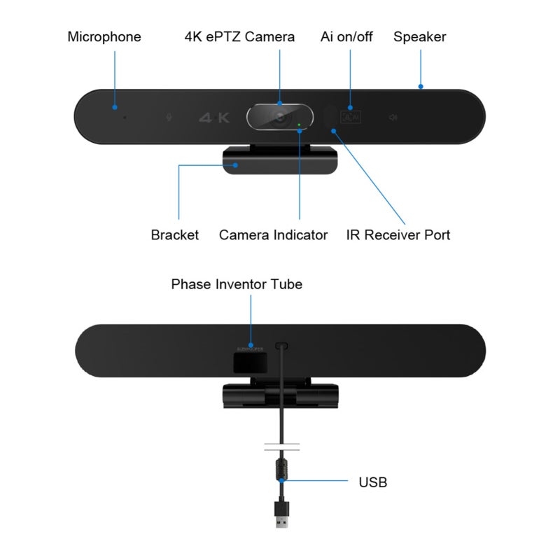 4K Camera USB Webcam HD Video Conference Camera with Microphone and Speaker AI Face Tracking Auto Focus 360° Voice Pickup Plug & Play Compatible with Windows Android Mac for Video Conference/Online - Image 2