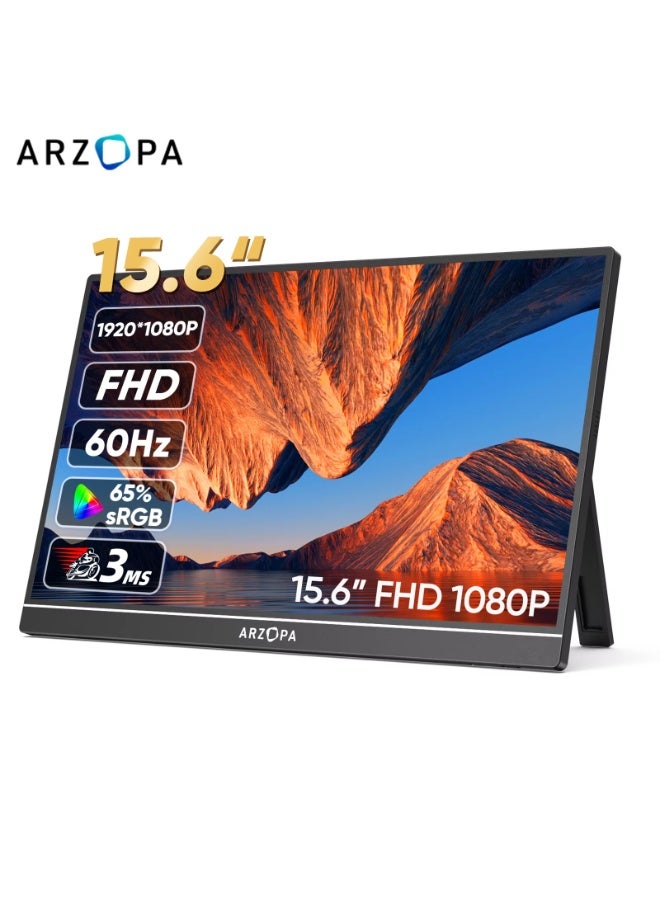 ARZOPA 15.6 inch Portable Monitor FHD 1080P IPS USB-C Mini-HDMI External Second Screen for Mac Laptop PC Switch Xbox PS4/5 Xbox - Image 1
