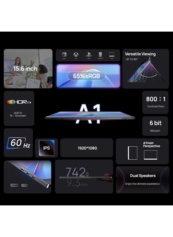 ARZOPA 15.6 inch Portable Monitor FHD 1080P IPS USB-C Mini-HDMI External Second Screen for Mac Laptop PC Switch Xbox PS4/5 Xbox - Image 2