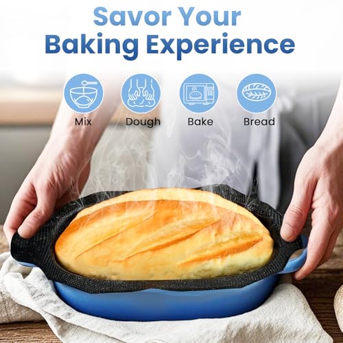 Matscover Cast Iron Dutch Bread Oven - 2.5QT Dutch Oven for Sourdough Bread Baking, Cast Iron Bread Loaf Pan with Perforated Non-Stick Silicone Liner, Blue Oval Bread Baking Pan, Gift for Family & Baker - Image 3