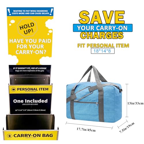 Beurlike For Spirit Airlines Personal Item Bag 18x14x8 Foldable Carry on Bags for Airplanes Travel Duffel Bags for Women and MenSnow Blue With Shoulder Strap - Image 3