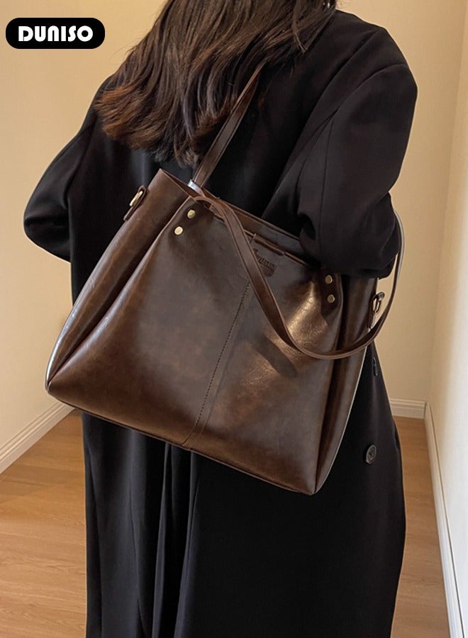 DUNISO Women's Shoulder Tote Bag, Black PU Shoulder Bag, Large Capacity Satchel Bag with Adjustable Shoulder Strap, Fashionable Travel Messenger Shoulder Bag For Ladies - Image 5