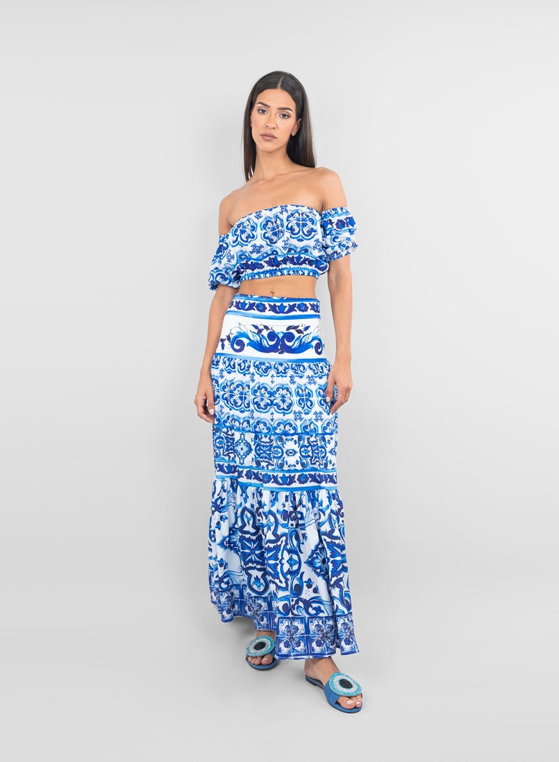 KYVELi Printed Maxi Skirt - Crop Top Co-Ord Set  - Image 1