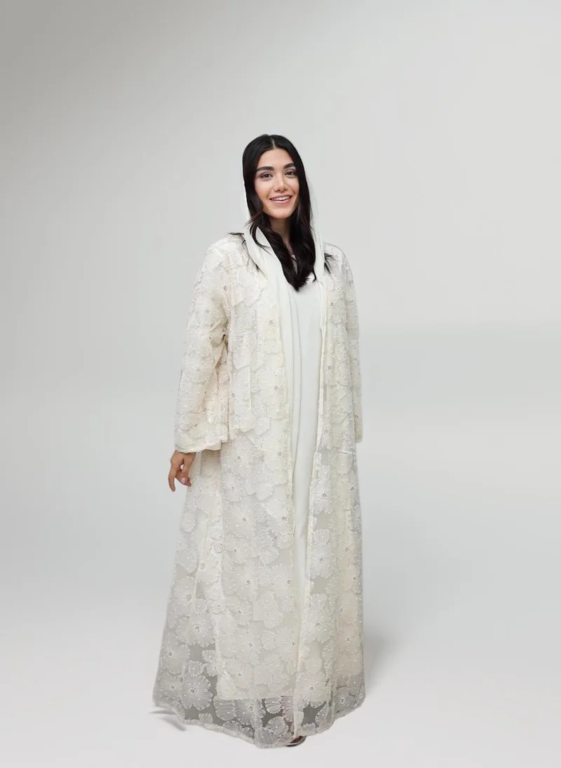 Bond Butter Yellow Embroidered 3-Piece Abaya Set