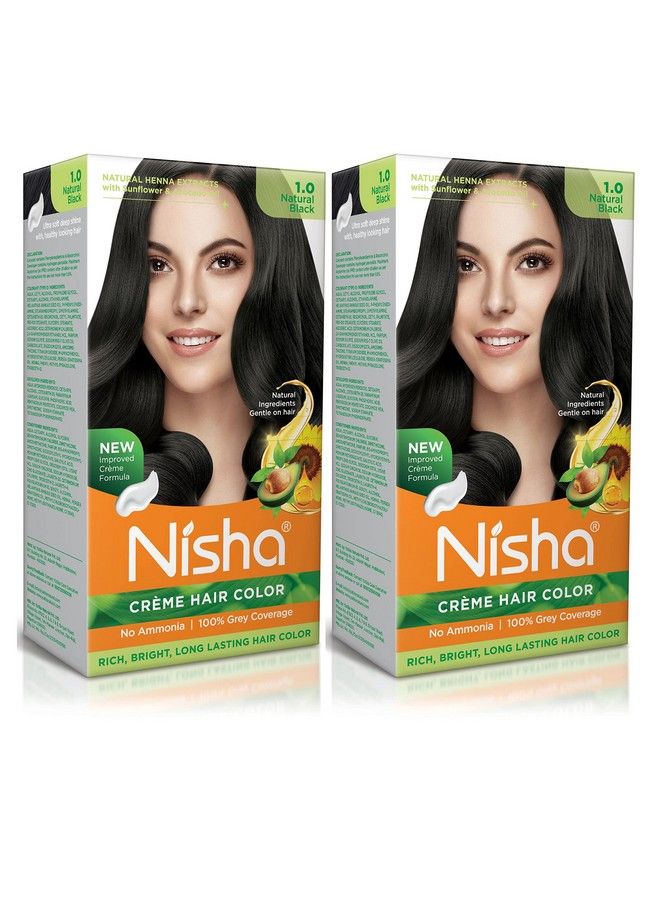 Nisha صبغة شعر خالية من الأمونيا 60 جرام + 60 مل ظل أسود 1.0 (عبوة من 2)  - Image 2