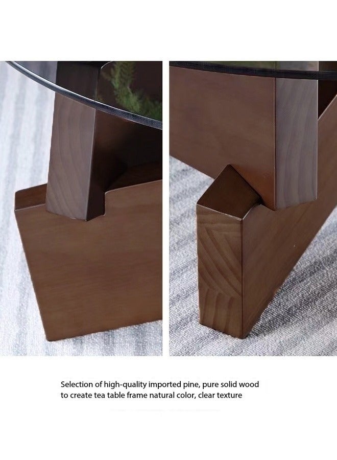فاشون هوم 1-قطعة جولة طاولة القهوة الزجاج الأعلى غير النظامية الخشب قاعدة هندسية أريكة الجانب نهاية الجدول لغرفة المعيشة مكتب غرفة نوم 80x30 سم - Image 3
