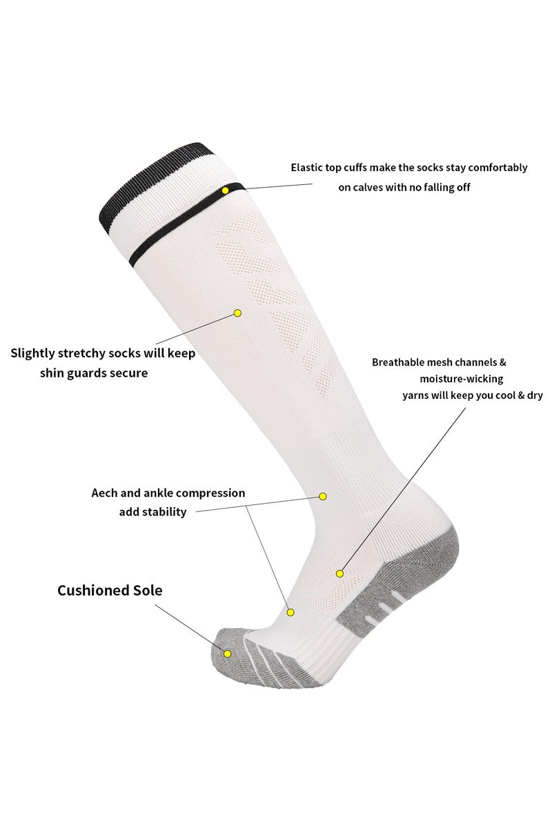 جناح السماء جوارب كرة قدم طويلة حتى الركبة للرجال والنساء، جوارب رياضية مبطنة، جوارب كرة قدم رياضية للجنسين، للبالغين، لون أبيض، زوج واحد - Image 3
