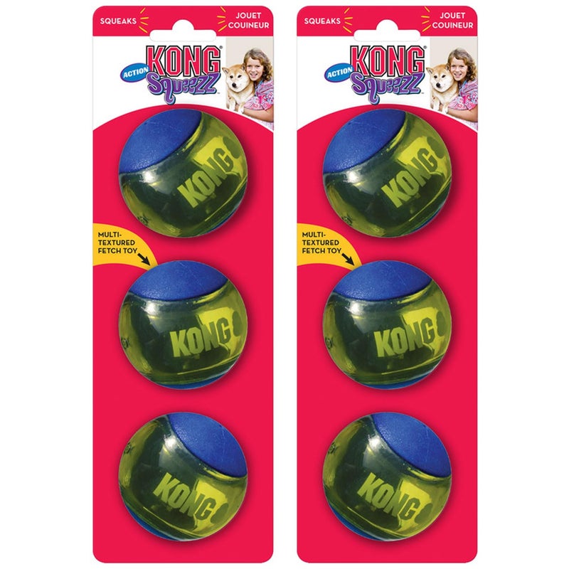 KONG Squeezz Action Ball Dog Toy â€“ Durable Bouncy Ball with Built-in Squeaker â€“ Great for Fetch & Chewers â€“ Stimulates Play & Exercise (Blue, Medium (6 Pack)) - Image 1