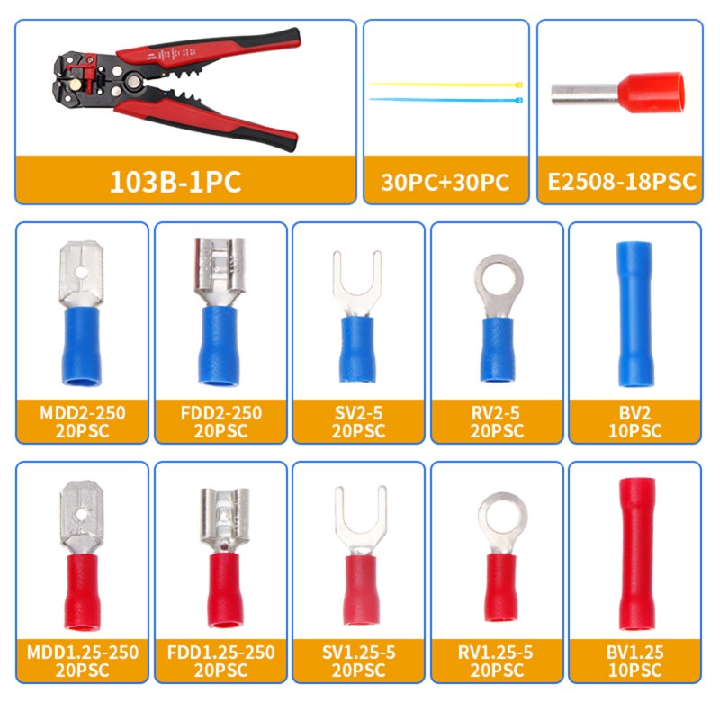 260PCS Crimp Cable Terminals Set Kit Heat Shrink Insulated Wire Electrical Connector Assorted Box with Wire Stripping Pliers Portable - Image 4