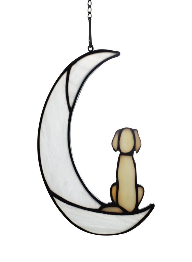 BOXCASA Loss of Dog Sympathy Gift,Stained Glass Dog on Moon for Suncatcher Gifts,Yellow Dog Memorial Gifts for Pet Loss Gifts,Pet Sympathy Gifts for Dogs,Pet Memorial Gifts - Image 1