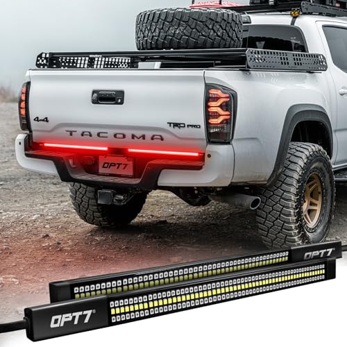 OPT7 شريط إضاءة خلفي LED ثلاثي الصفوف من OPT7 Redline لسيارة تاكومّا مع إشارة انعطاف حمراء متسلسلة مقاوم للعوامل الجوية مصنوع من الألمنيوم الصلب متوافق مع شاحنة تاكومّا الجيل 2 و 3 من 2005 إلى 2023 - Image 1