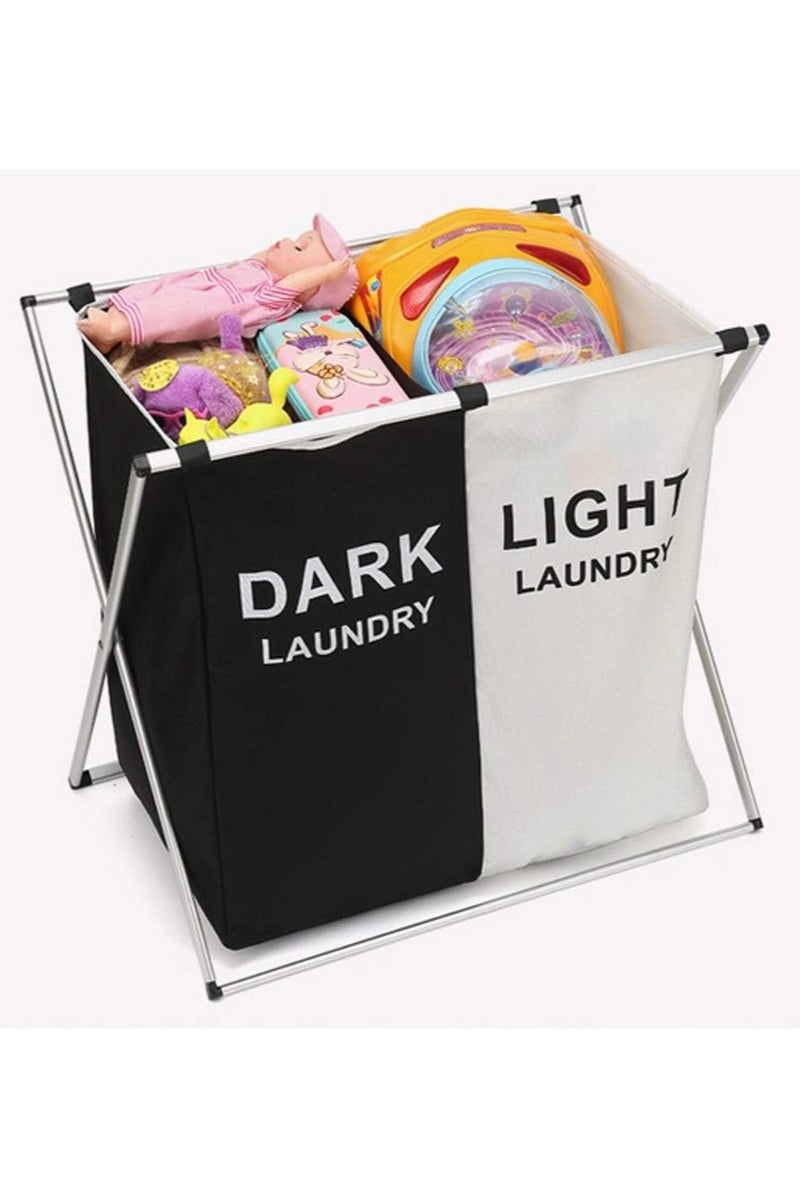 Laundry Basket, Foldable Laundry Hamper Foldable Laundry Basket – Utility Rooms, With 2-3 Compartment-Washing Clothes Hamper Folding Washing Storage Bin Suitable,Removable Laundry Bag - Image 2