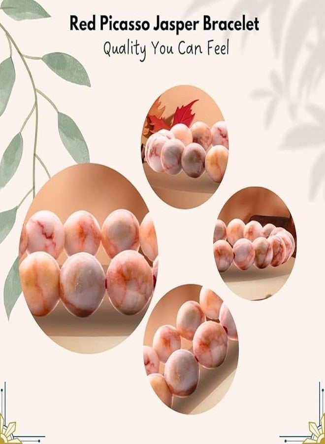 Omiyage سوار أوميياج من حجر جاسبر بيكاسو الأحمر الطبيعي للرجال والنساء - كريستال علاجي للشاكرات لجلب الحظ السعيد والصحة والثروة والتأمل والطاقة الإيجابية - الشجاعة والحماية وقوة الإرادة والوفرة - Image 3