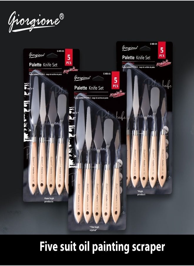 Giorgione Oil Painting Tools Set – 5-Piece Stainless Steel Texturing and Mixing Set with Wooden Handles  - Image 1