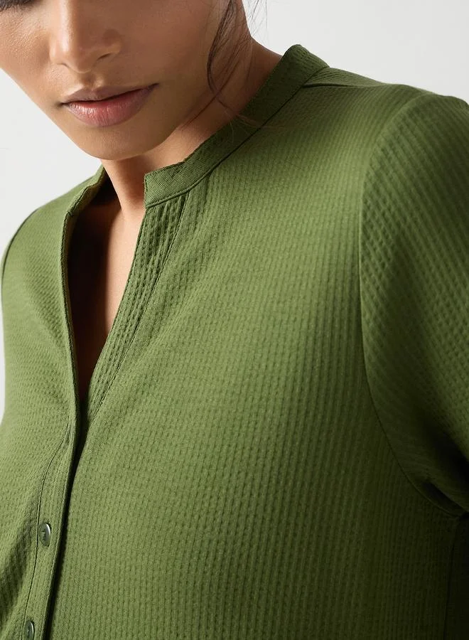 Femmella  Green Cotton Knit Maxi Dress with 3/4 Sleeves for Women | Best Price UAE