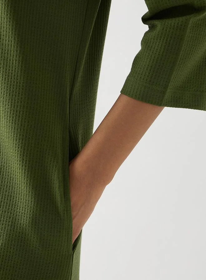 Femmella  Green Cotton Knit Maxi Dress with 3/4 Sleeves for Women | Best Price UAE