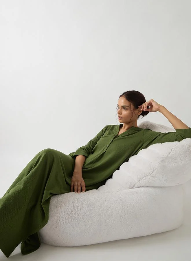 Femmella  Green Cotton Knit Maxi Dress with 3/4 Sleeves for Women | Best Price UAE