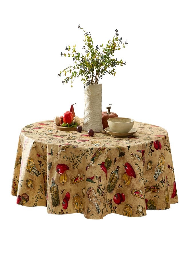 Newbridge Oil and Vinegar Tuscany Print Vinyl Flannel Backed Tablecloth, Olive Oil Bottle Indoor/Outdoor Waterproof Tablecloth, Barbeque, Patio and Kitchen Dining, 70" Zippered Umbrella Round - Image 2