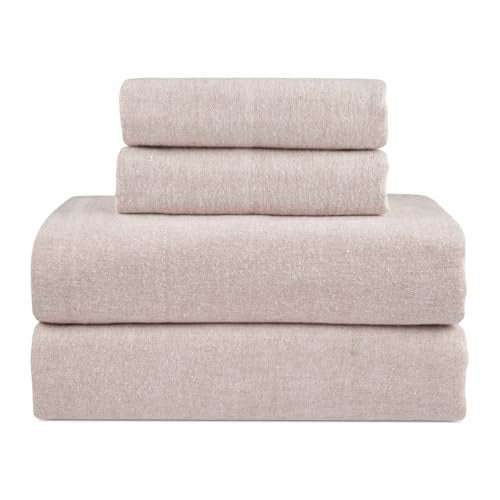 Lodge & Linen Flannel Sheets Queen Size Rich Cotton -High GSM Flannel Bed Sheet Deep Pockets - Warm & Cozy Flannel Sheet Set for All Seasons (Dark Oat) - Image 1
