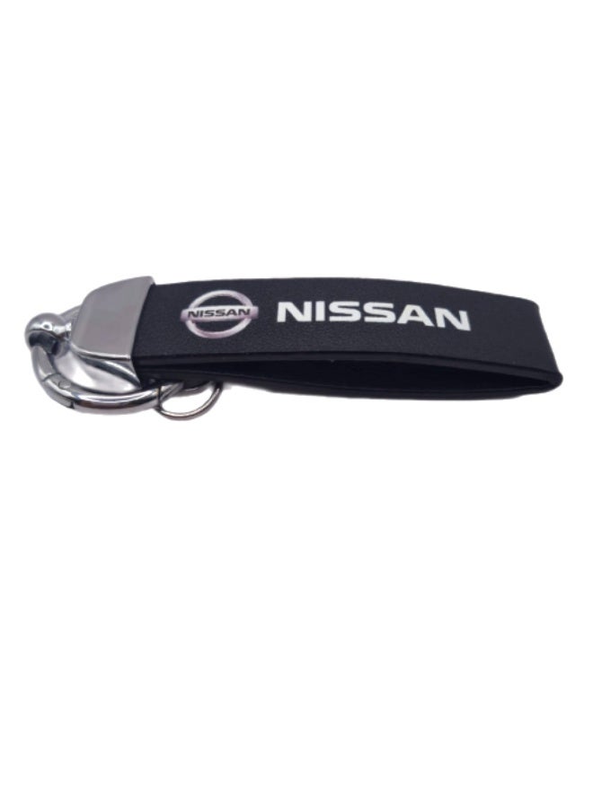 Nissan logo leather keychain, black
