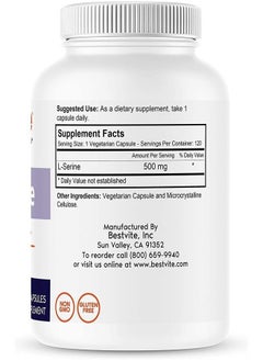 BESTVITE L-Serine 500mg (240 Vegetarian Capsules) (120 x 2) - No Stearates - Vegan - Non GMO - Gluten Free  - Image 2
