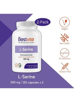 BESTVITE L-Serine 500mg (240 Vegetarian Capsules) (120 x 2) - No Stearates - Vegan - Non GMO - Gluten Free  - Image 3