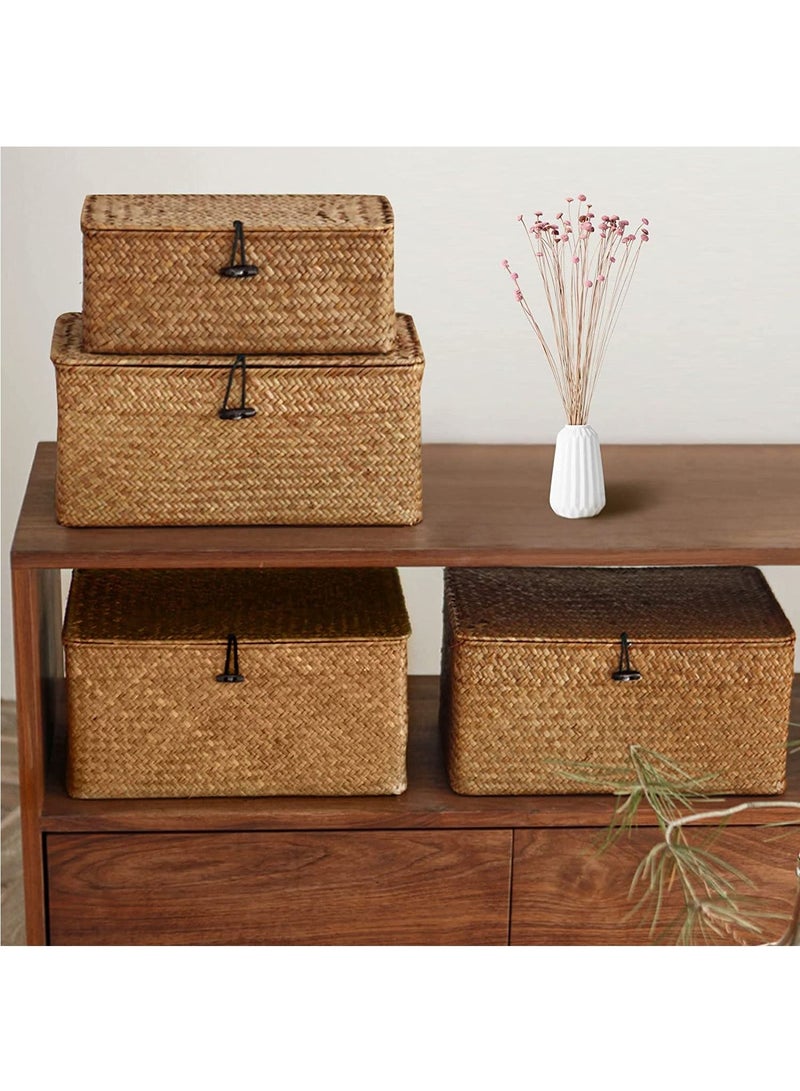 FFD 3 Woven Wicker Storage Bins with Lid Extra Large Natural Seagrass Basket Boxes  - Image 4