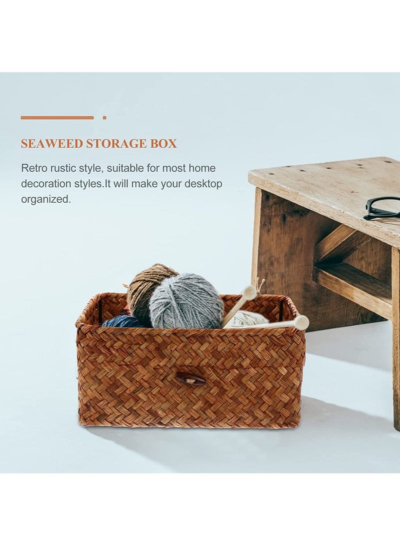 FFD 3 Woven Wicker Storage Bins with Lid Extra Large Natural Seagrass Basket Boxes  - Image 3