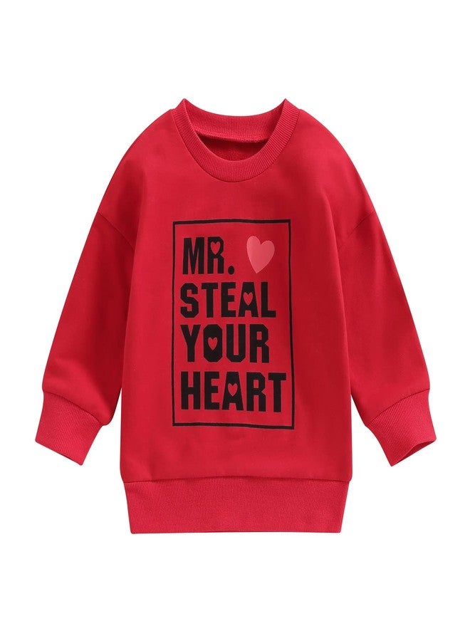 JLKGICF Toddler Baby Girl Boy Valentines Day Outfits MR. Steal Your Heart Sweatshirt Pullover Top Spring Valentines Clothes(Mr. Steal Your Heart Red, 2-3T) - Image 1