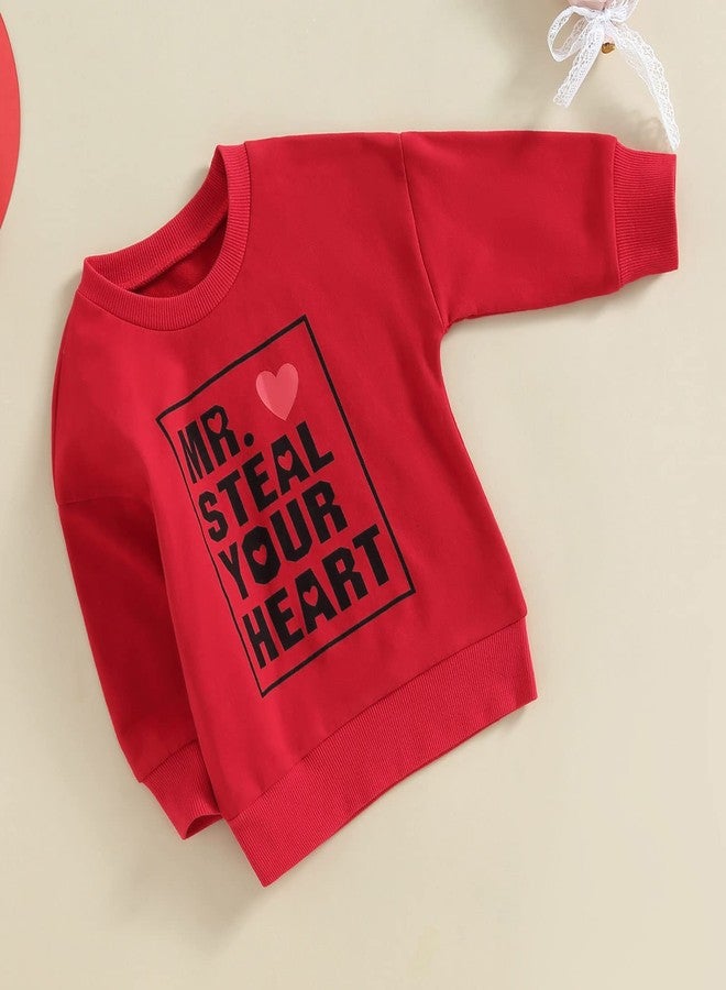 JLKGICF Toddler Baby Girl Boy Valentines Day Outfits MR. Steal Your Heart Sweatshirt Pullover Top Spring Valentines Clothes(Mr. Steal Your Heart Red, 2-3T) - Image 2