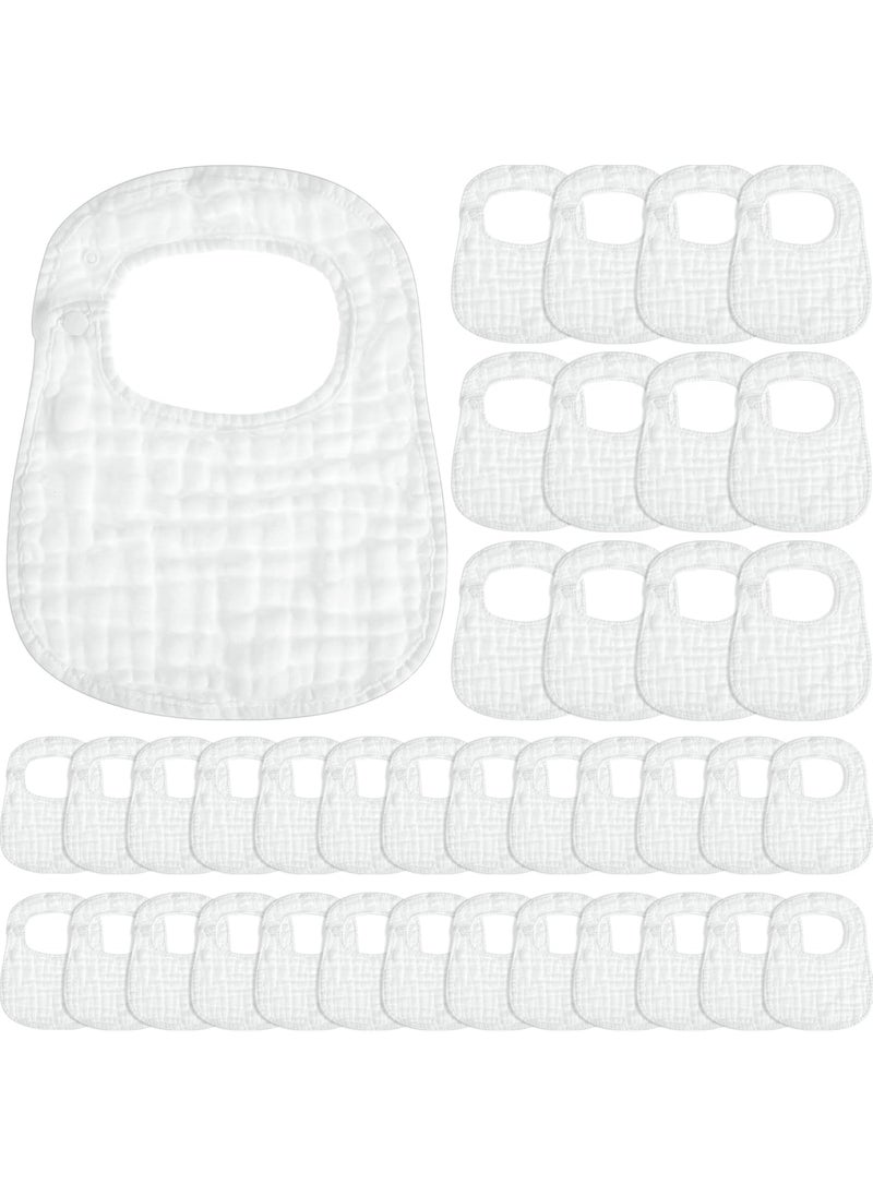Reginary Reginary 30 Pack White Muslin Baby Bibs for Boy Girl Adjustable 6 Layers Cotton Baby Bandana Drool Bibs Bulk Soft Absorbent Washable Snap Muslin Burp Cloth for Newborn Infant Drooling Eating Feeding  - Image 1