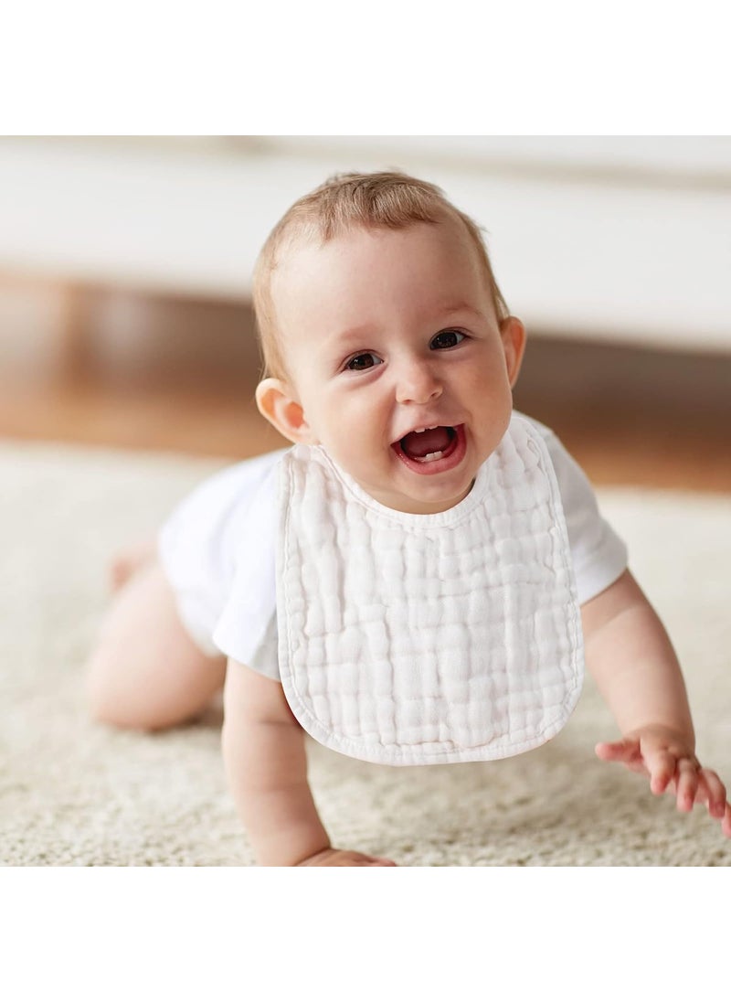 Reginary Reginary 30 Pack White Muslin Baby Bibs for Boy Girl Adjustable 6 Layers Cotton Baby Bandana Drool Bibs Bulk Soft Absorbent Washable Snap Muslin Burp Cloth for Newborn Infant Drooling Eating Feeding  - Image 5