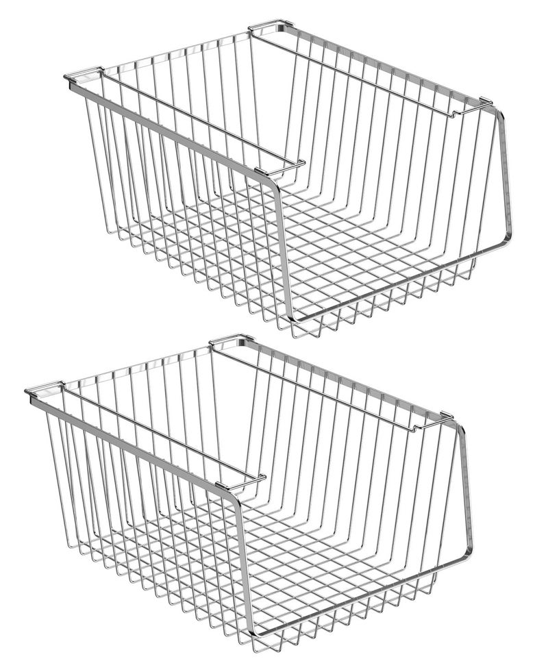 blitzlabs Wire Storage Baskets Stackable Organizer Basket Bins Stacking Household Wire Baskets with Handles Storage Organization for Kitchen Pantry Bathroom Cabinets Closets Bedrooms Set of 2