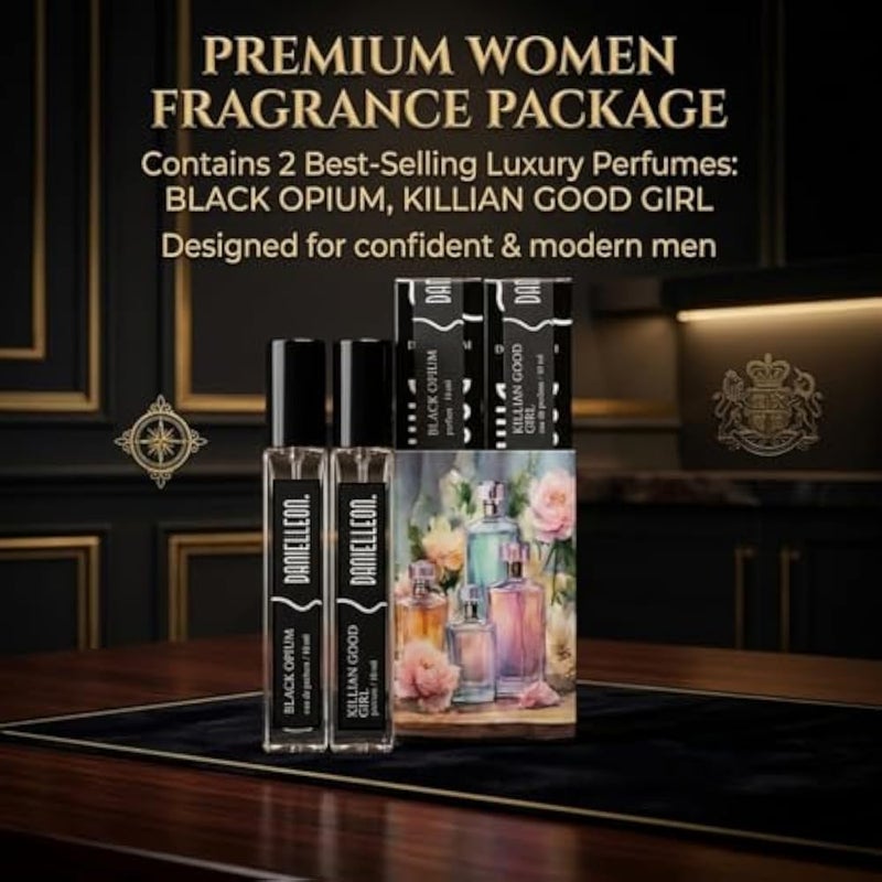 Daniel Leon Women's Perfume Set 2 x 10ml - Black Opium & Kilian Good Girl Inspired Fragrance Duo - Long Lasting Eau de Parfum - Mini Travel Size Luxury Gift Set - Image 2