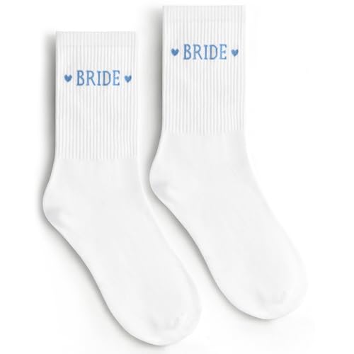 Etercycle Bride Socks, White Blue Bride To Be Something Blue Gift, Soft Cotton Bridal Socks For Women Engagement Wedding Bridesmaid Gifts Bachelorette Party Favor Honeymoon Essentials Decorations - Image 1