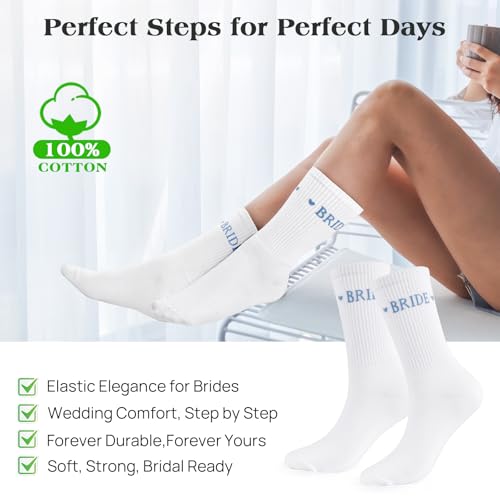 Etercycle Bride Socks, White Blue Bride To Be Something Blue Gift, Soft Cotton Bridal Socks For Women Engagement Wedding Bridesmaid Gifts Bachelorette Party Favor Honeymoon Essentials Decorations - Image 5