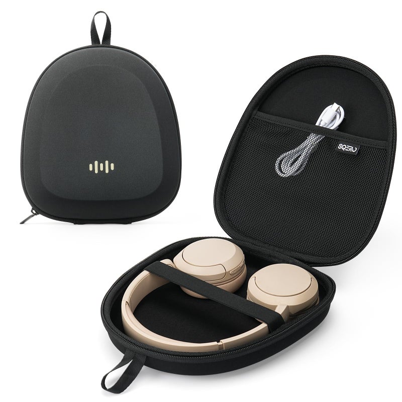 SQERO Headphone Case Hard Shell Super-Slim for Sony/JBL/Bose/Soundcore Anker/BERIBES KVIDIO TOZO JLab Over-Ear Headphones Universal Portable Travel Organizer Bag (Black) - Image 1