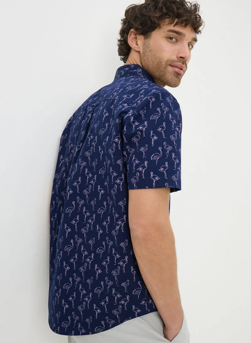 Matalan Navy Flamingo Short Sleeve Shirt