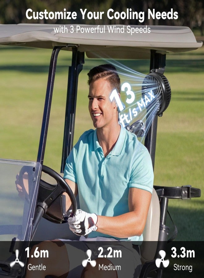 AMACOOL مروحة جولف كارت مغناطيسية من AMACOOL متوافقة مع EZGO و Club Car و Yamaha، مروحة محمولة قابلة لإعادة الشحن بسعة 5000 مللي أمبير مع 3 سرعات هواء قوية، تعمل لمدة 40 ساعة، ملحقات أساسية لجولف كارت - Image 2