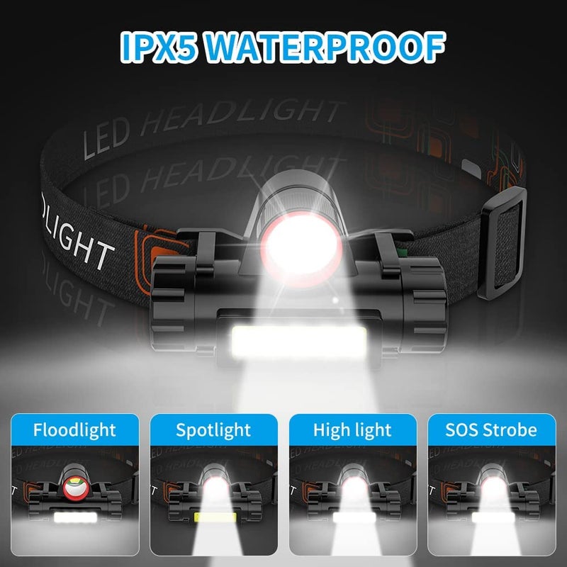 Eis Metal Headlamp USB Rechargeable, Waterproof Headlight Flashlight with Zoomable Wide Beam | Led Head Lamp for Outdoor | Induction Adjustable Work Head Lamp for Camping, Fishing, Running - Image 5