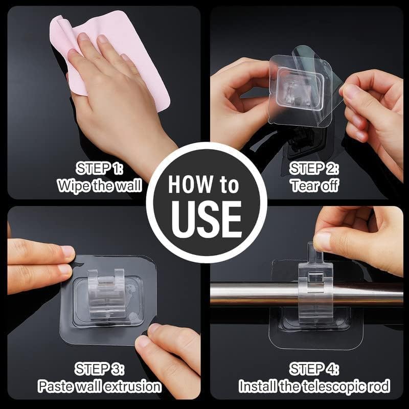 QXORE No Drill Curtain Rod Brackets No Drilling Self Adhesive Curtain Rod Holder Hooks Nail Free Adjustable Curtain Rod Hooks Curtain Hangers for Bathroom Kitchen Home Bathroom and Hotel - Image 4