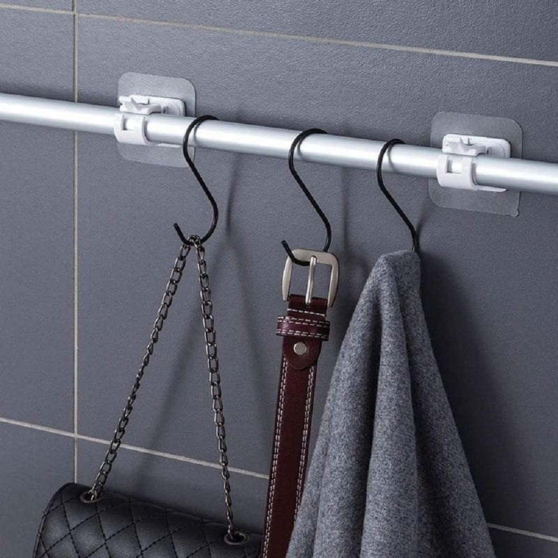 QXORE No Drill Curtain Rod Brackets No Drilling Self Adhesive Curtain Rod Holder Hooks Nail Free Adjustable Curtain Rod Hooks Curtain Hangers for Bathroom Kitchen Home Bathroom and Hotel - Image 3