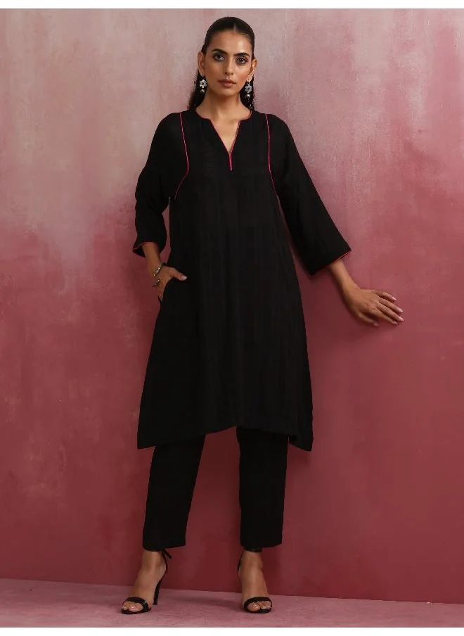 ترو برونز trueBrowns Black Cotton Dobby Kurta Co-ord set