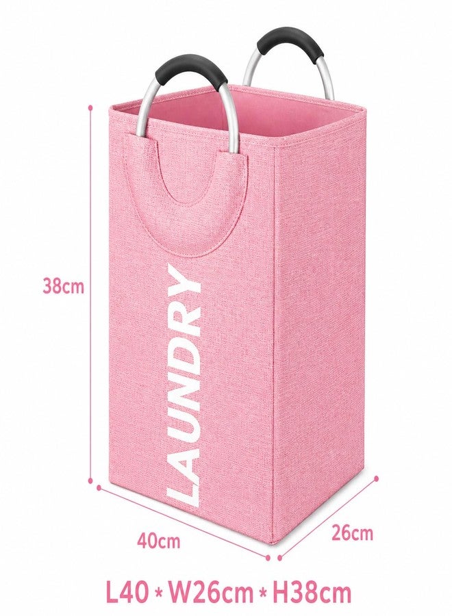 DecorTwist® Structured Fabric Laundry Basket with Metal Handles | 40 Litre Large Carry Basket for Clothes Toys & Storage | Foldable & Multipurpose | L40×W26×H38 cm | Pink - Image 2