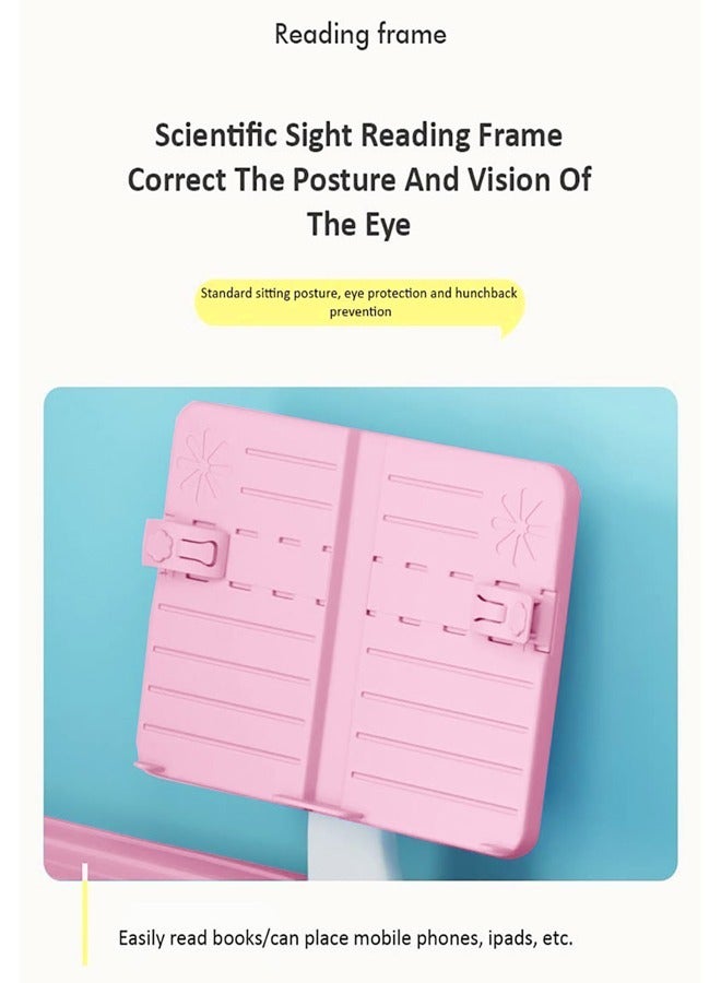 فاشون هوم تصميم مريح حديث كرسي مكتب الطالب قابل للتعديل الارتفاع مع درج تخزين مصباح حامل كتب دراسة القراءة والرسم طاولة مكتب وكرسي مجموعة أثاث للأطفال 70 × 45.5 × 70 و 34 × 37 × 72 سم - Image 2