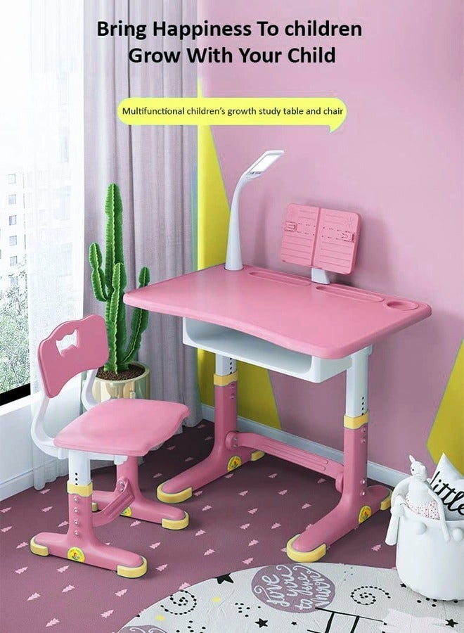 فاشون هوم تصميم مريح حديث كرسي مكتب الطالب قابل للتعديل الارتفاع مع درج تخزين مصباح حامل كتب دراسة القراءة والرسم طاولة مكتب وكرسي مجموعة أثاث للأطفال 70 × 45.5 × 70 و 34 × 37 × 72 سم - Image 3