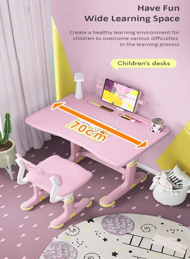 فاشون هوم تصميم مريح حديث كرسي مكتب الطالب قابل للتعديل الارتفاع مع درج تخزين مصباح حامل كتب دراسة القراءة والرسم طاولة مكتب وكرسي مجموعة أثاث للأطفال 70 × 45.5 × 70 و 34 × 37 × 72 سم - Image 5