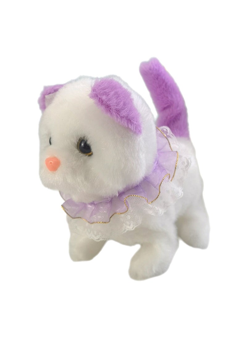 Purple Lace Collar Electronic Cat Plush Stuffed Interactive Animal Touch Control Electronic Pet Can Walk And Call, Wag Its Tail, Toy Suitable For Children And Babies - Image 1