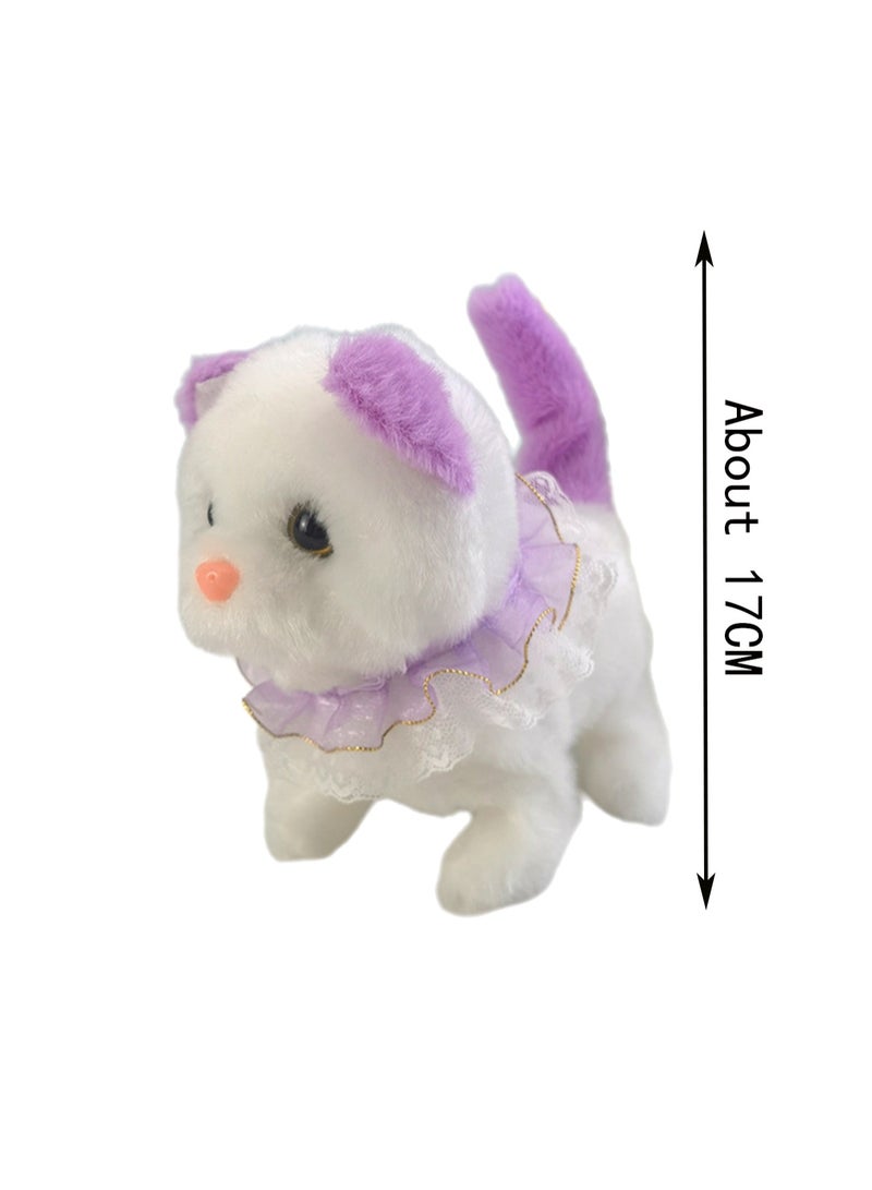 Purple Lace Collar Electronic Cat Plush Stuffed Interactive Animal Touch Control Electronic Pet Can Walk And Call, Wag Its Tail, Toy Suitable For Children And Babies - Image 2