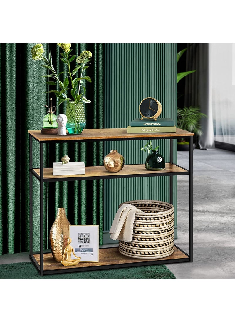INDIAN DECOR INDIAN DECOR 44584 Console Side Table Sideboard Hallway Bathroom Cabinets Living Room Furniture for Entryway Computer Desk Rattan Dressing Entry Display with 3Tier Shelf Black 